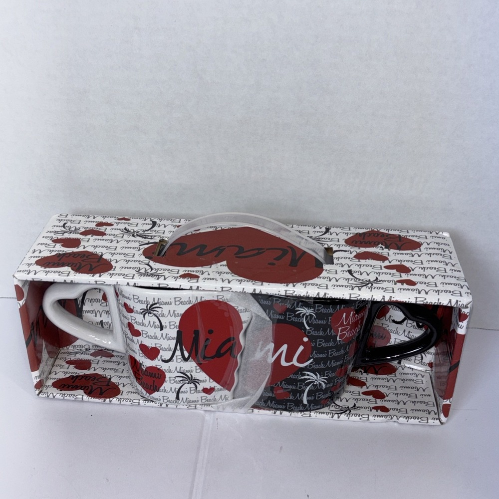 JoJo's Paris ~ Miami Beach Black & White  with Hearts & Palm Trees ~ Coffee Mugs